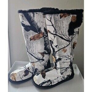 Fabric Winter Boots SnowCamo MukLuks Women's Size 7  No Box Faux Fur Trim